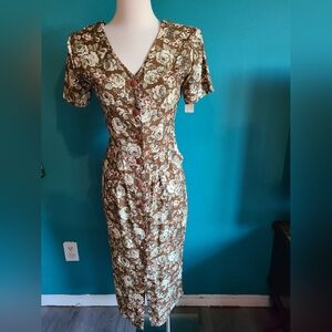 Vintage Brown Floral Midi Dress
